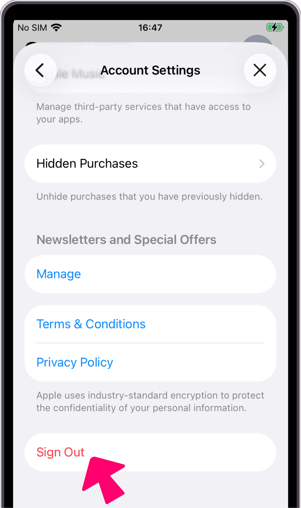 Кнопка Выйти в App Store